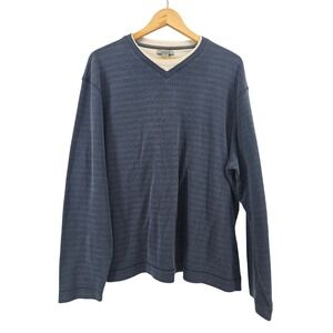 Method Pullover Mens XL Blue Striped V-Neck Layered Look Long Sleeve Sweater